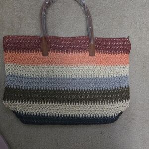 Multicolor Striped Women's Straw Woven Tote Bag